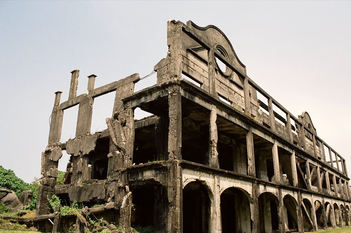 The ruined Mile-Long Barracks on Corregidor Island, at the mouth of Manila Bay